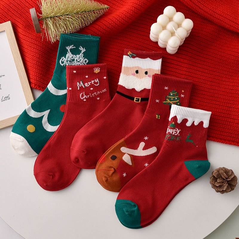 5 Pairs of Cartoon Christmas Socks for Women - Festive Home Decorations & Gifts - BPRunning