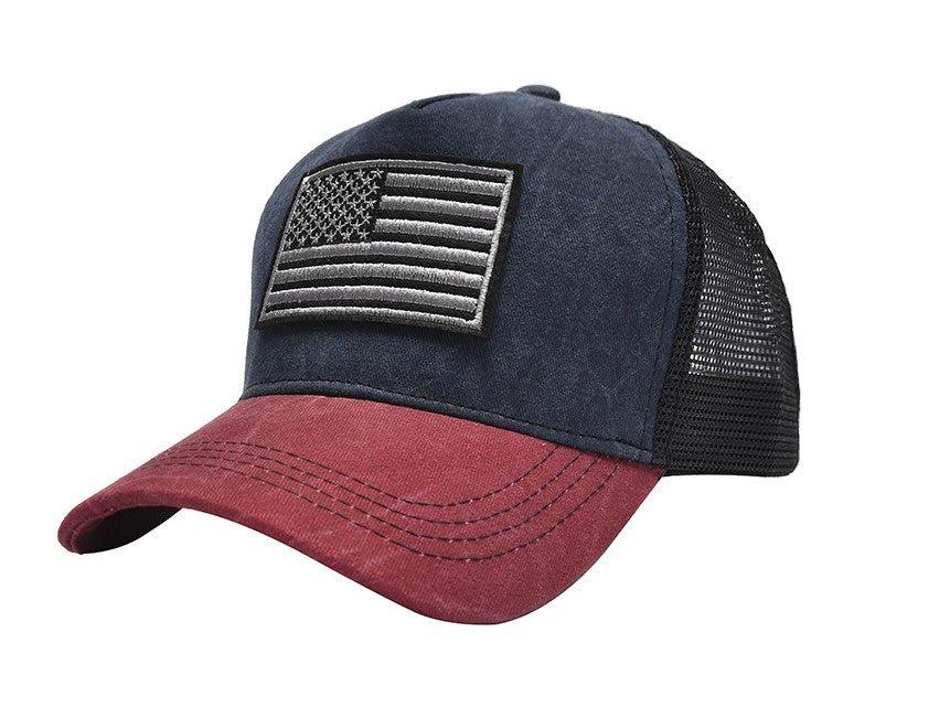 Black Trucker Hat with Flag Patch - Adjustable Snapback Cap - BPRunning