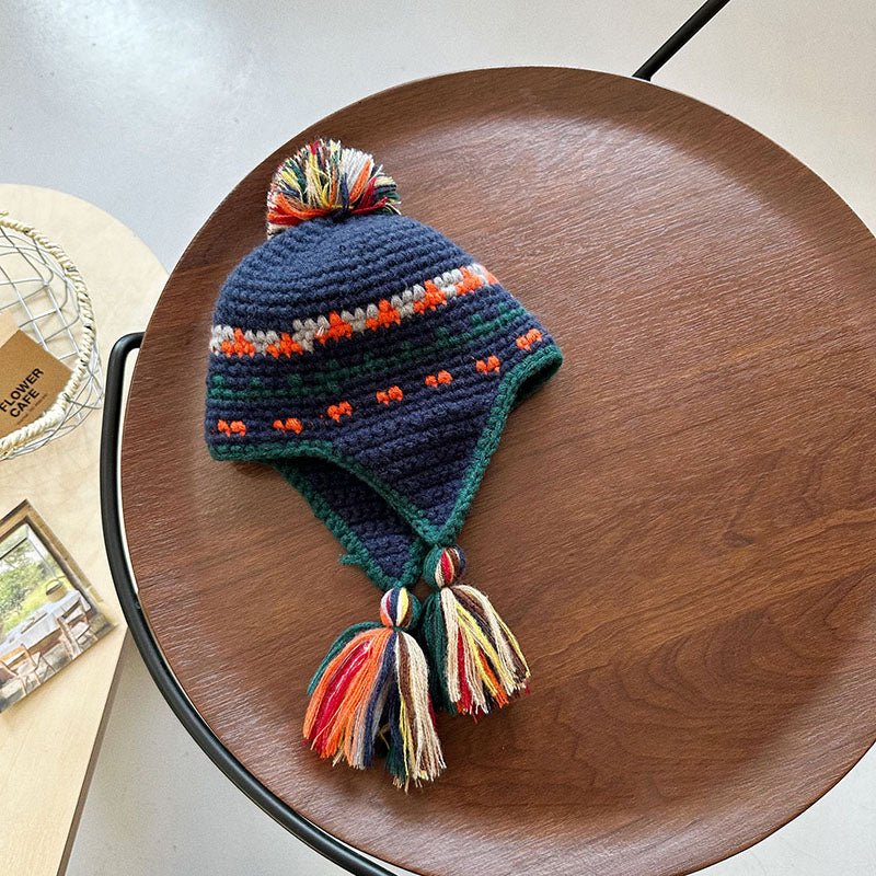 MILANCEL Winter Retro Knitted Beanie for Kids—Colorful Ear Protection Caps - BPRunning