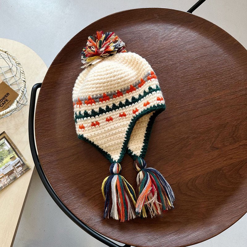 MILANCEL Winter Retro Knitted Beanie for Kids—Colorful Ear Protection Caps - BPRunning