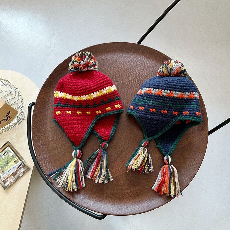 MILANCEL Winter Retro Knitted Beanie for Kids—Colorful Ear Protection Caps - BPRunning