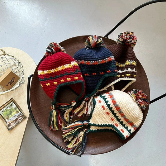 MILANCEL Winter Retro Knitted Beanie for Kids—Colorful Ear Protection Caps - BPRunning