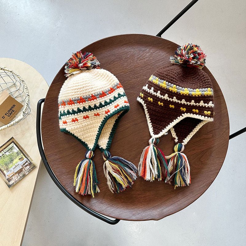 MILANCEL Winter Retro Knitted Beanie for Kids—Colorful Ear Protection Caps - BPRunning