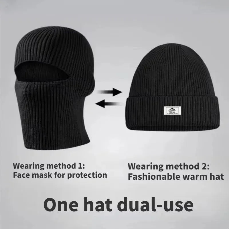 Winter Knitted Hat: 2-in-1 Outdoor Running Cycling Cap with Full Face Protection and Earmuffs - BPRunning