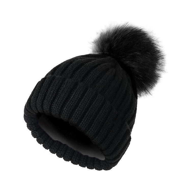 Women's Winter Beanie with Satin Lining and Faux Fur Pom Pom - Cozy Knit for Ultimate Warmth - BPRunning