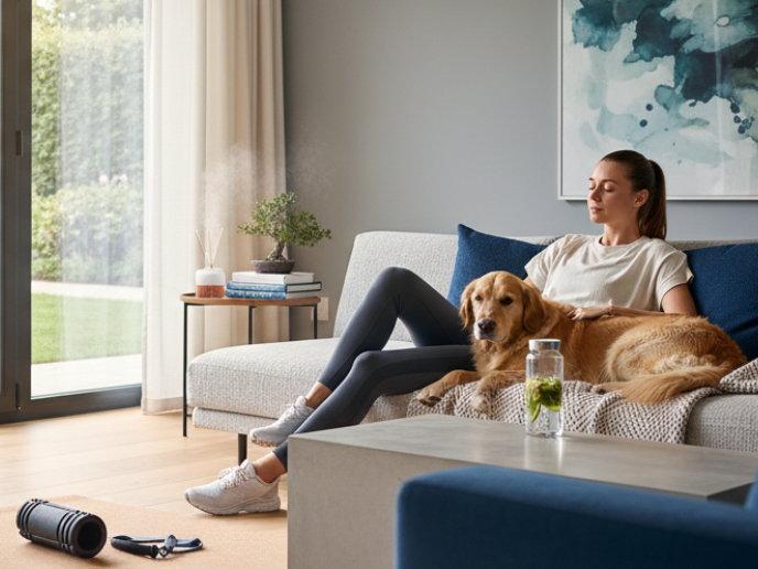 Close-up of polished blue tiger eye bead bracelet on textured stone with blurred turquoise background