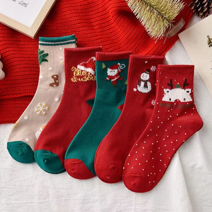 5 Pairs of Cartoon Christmas Socks for Women - Festive Home Decorations & Gifts - BPRunning