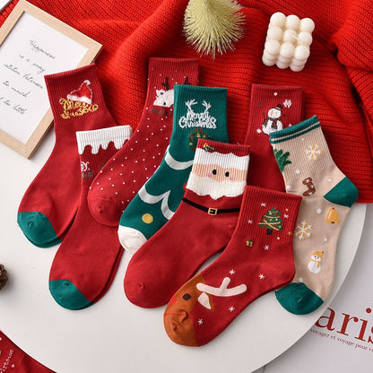 5 Pairs of Cartoon Christmas Socks for Women - Festive Home Decorations & Gifts - BPRunning