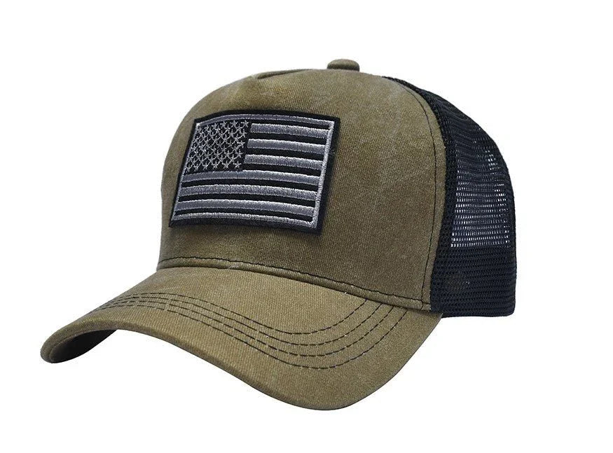 Black Trucker Hat with Flag Patch - Adjustable Snapback Cap - BPRunning