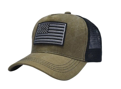Black Trucker Hat with Flag Patch - Adjustable Snapback Cap - BPRunning