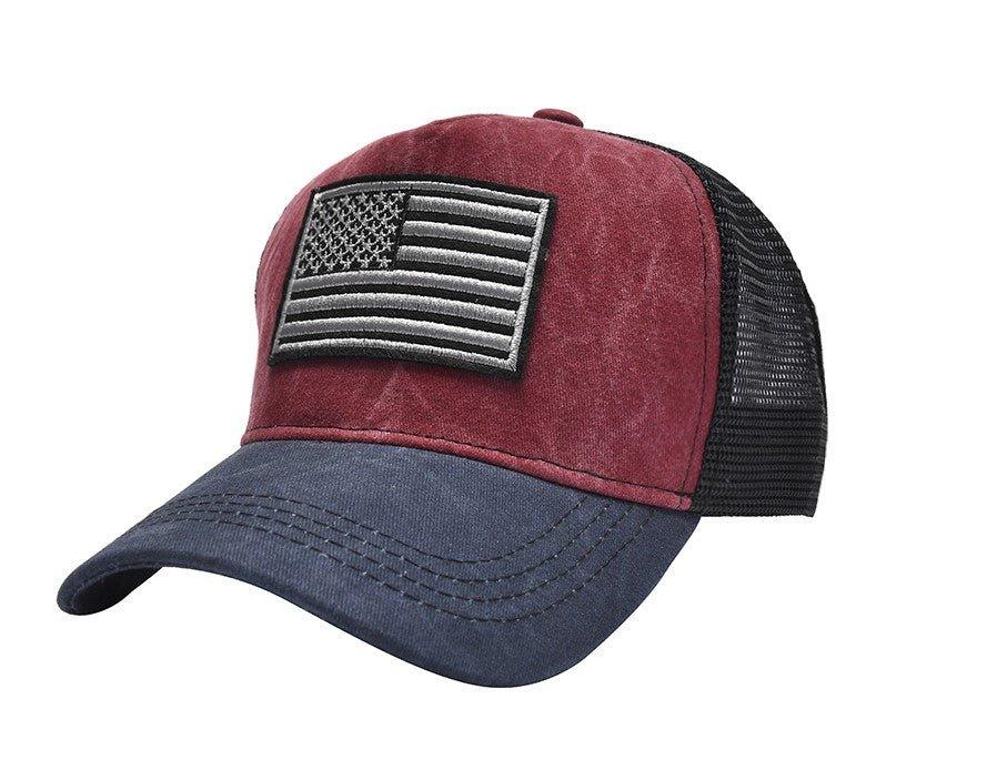 Black Trucker Hat with Flag Patch - Adjustable Snapback Cap - BPRunning
