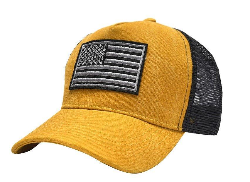 Black Trucker Hat with Flag Patch - Adjustable Snapback Cap - BPRunning