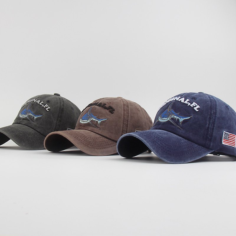 High Quality Wash Cotton America Flag Shark Baseball Cap - BPRunning
