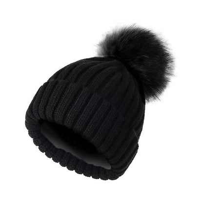 Women's Winter Beanie with Satin Lining and Faux Fur Pom Pom - Cozy Knit for Ultimate Warmth - BPRunning